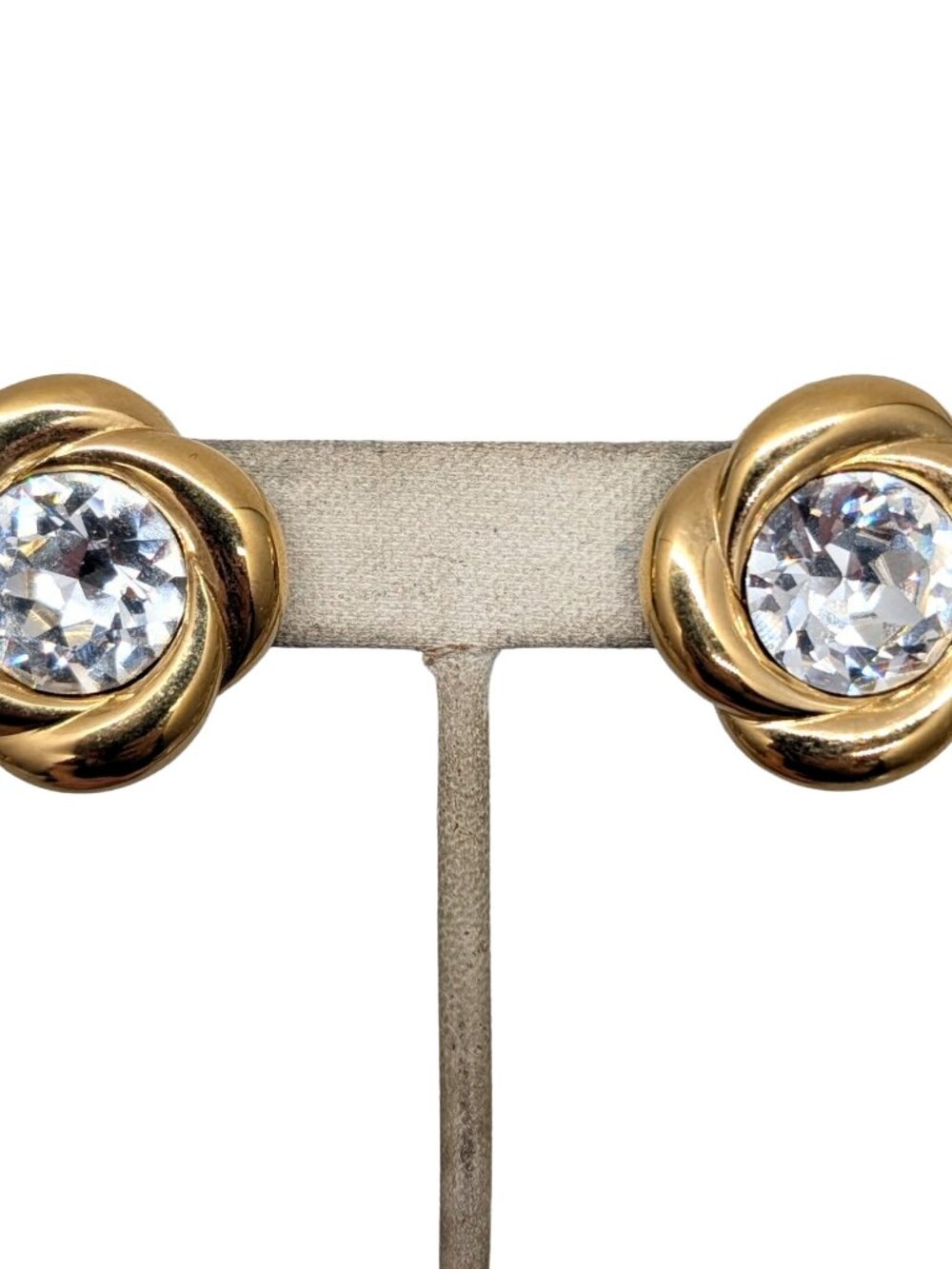 Vintage c1989 Signed Napier Goldtone Round Clear Rhinestone Pierced Earrings